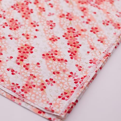 Cherry Blossom Fabric,160 GSM Japanese Cotton Fabric Gold Hot Stamping,59 Inches Wide for Sewing Clothing Bag Tablecloth Sofa Pillow DIY Craft (2 Yard pre Cut) - color: Cherry Blossom, size: 2 yard