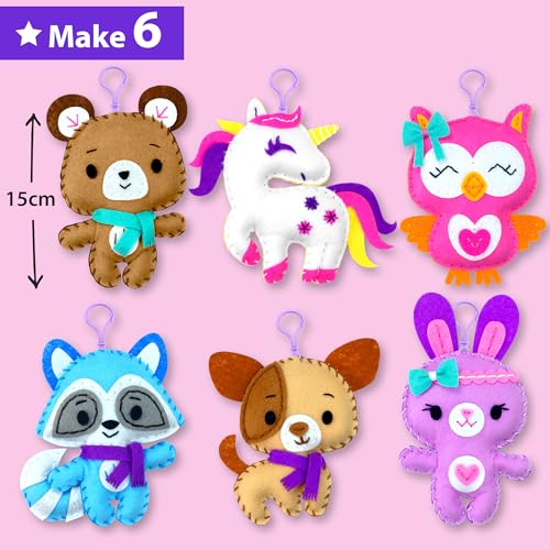 KRAFUN Unicorn Animal Sewing Keyring Kit for Kids Ages 7-12 | 6 Dolls - color: Animal Keyring