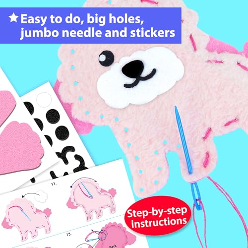 KRAFUN Puppy & Kitten Sewing Kit for Kids Ages 6+ | 8 Dolls - color: Puppy & Kitten