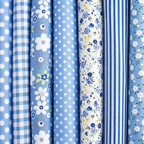 Cotton Fabric DIY Making Supplies Quilting Patchwork Fabric Fat Quarter Bundles DIY for Quilting Cotton Patchwork Cushions (Blue, 18" x 22") - color: 7pcs Blue, size: 18" x 22"