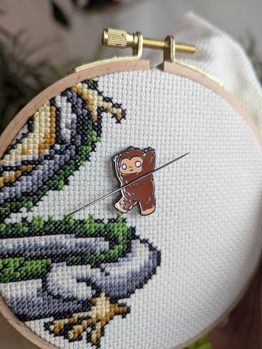 Bigfoot Magnetic Needle Minder, Enamel Pin Design for Cross Stitch, Embroidery, Needlework Organization