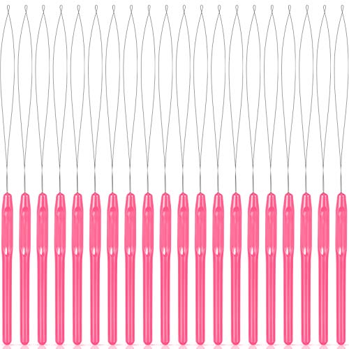 Chuangdi 20 Pieces Hair Extension Loop Needle Threader Pulling Hook Needle Bead Device for Hair or Feather Extensions Supplies, DIY Hook Tool Loop Tools(Pink) - color: Pink