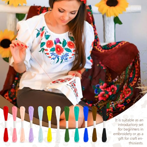 24 Skeins Sashiko Thread,18Pcs sashiko Needles, 100% Cotton,12 Colors, Each Bundle Measuring 8 Meters/8.75 Yards,Suitable for Sewing and Embroidery. - color: 12 Colors