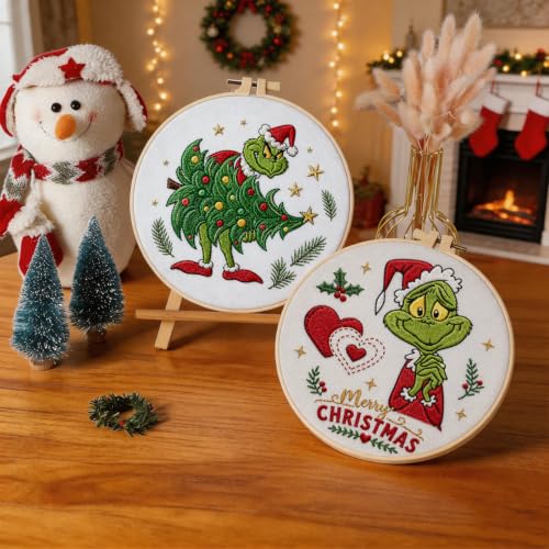 TPZBWG Embroidery Kit, 4 Pack Cross Stitch Kits,DIY Embroidery Starter Kit for Adults & Beginners, DIY Needlepoint Kit with Embroidery Hoop Thread Needle for Craft Lover Birthday Gifts (Green& White) - color: Green& White