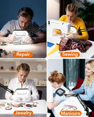 10X Magnifying Glass with Light and Stand, Lighted Desk Magnifying Lamp - color: Black (Base)