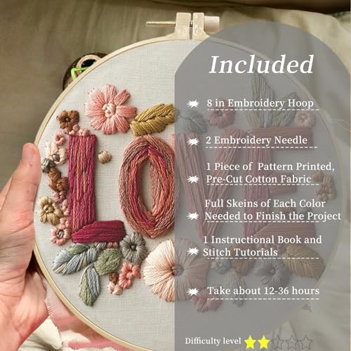 FONNUY I Love You Embroidery Kit for Beginners, Pre-Stamped Pattern Kits, Romantic Anniversary for Women Men, Valentine's Day Gifts Thread Needlework, 8'' Hoop (Love 01) - color: Love 01
