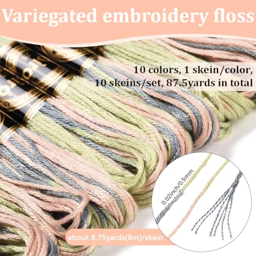 10 Skeins 87.5 Yards 6 Strands Hand Variegated Embroidery Floss Gradient Cross Stitch Thread Friendship Bracelet String Yarn Bracelets Threads Bulk for Sewing Crochet Crafts Stitching DIY - color: Colorful