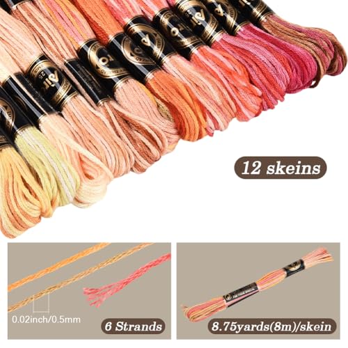 12 Skeins 105 Yards Cross Stitch Floss Colorful Embroidery Thread 6 Ply Variegated Friendship String Polyester Threads Bulk for Sewing Making Bracelets Clothes Stitching Decor Craft DIY - color: Color Mixing