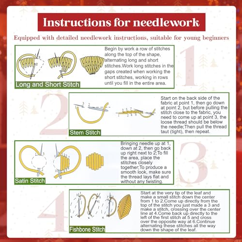 Peryiter 6 Sets Christmas Embroidery Kits for Beginners