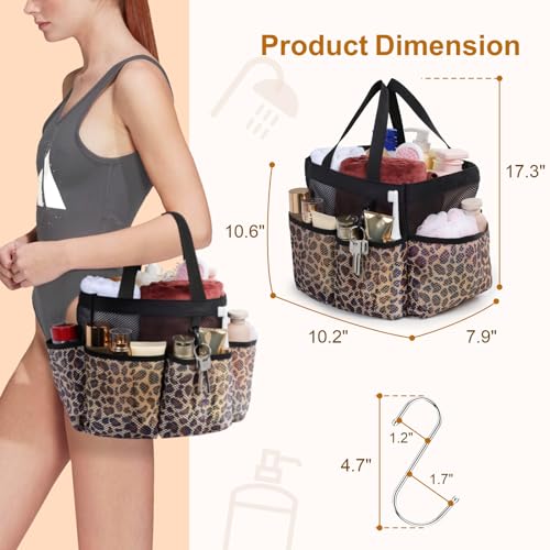 Mesh Shower Caddy Portable - 8 Pockets, S-Hook, Shower Bag for Dorm Camping - color: Leopard, size: L (Classic Dorm Caddy)