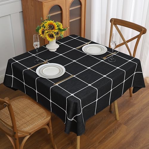 Gernaice Plaid Square Tablecloth Checkered Table Cloth 55” x 55” Black - color: Black, size: 55" x 55" (Square)