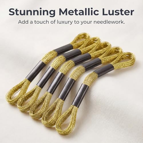 6 Skeins Embroidery Threads Metallic Light Gold Embroidery Floss Friendship Bracelet Cross Stitch Thread for Sewing Polyester Cross Stitch Threads for Hand String Art （8 m 12 Strands）
