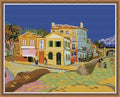 IUHUI 14 Count Stamped Cross Stitch Kits for Beginners Adults, The Yellow House of Van Gogh Pre-Printed DIY 14ct Embroidery Sewing Starter Kit Needlework Easy Patterns Famous Paintings - color: The Yellow House