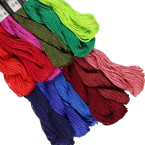 KCS 328 Yards(300 Meters) Mercerized Pearl Cotton Crochet Needlepoint Thread,Size 5, 12 skeins,Mixed Color 12 - color: 12color12, size: 12 skeins