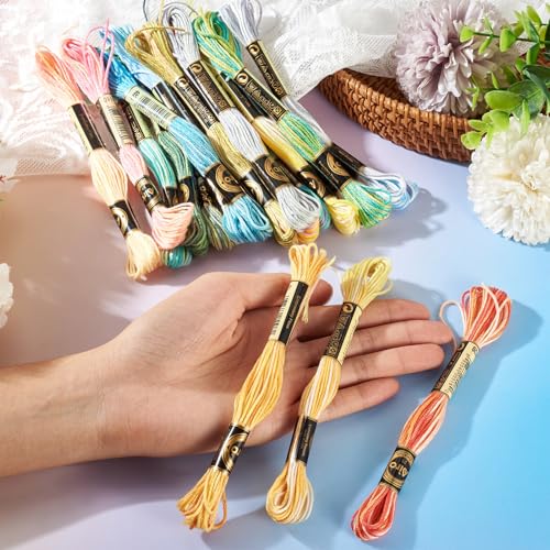 FASHEWELRY 18 Skeins Embroidery Floss Thread 0.5mm Cross Stitch Threads 6-Ply Embroidery String Segment Dyed Multi Color Bracelet Cord for DIY Sewing Stitching Crafts Bracelet Making - color: 18 Colors, size: 0.5mm