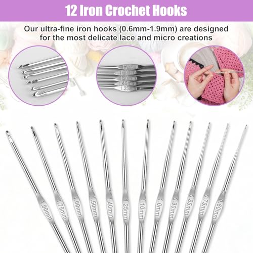 MECHEER Crochet Kits 54 Pack, Crochet Hook Set Knitting Kit for Beginners, Ergonomic Crochet Hooks Kit with Storage Case, Knitting Needles, Hand Craft Crocheting Supplies for Crocheters - color: Dark Purple