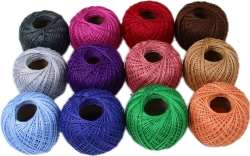 KCS Mercerized Pearl Cotton Thread Size 8 Crochet Needlework Embroidery Threads Ball (12, 12balls17) - color: 12balls17