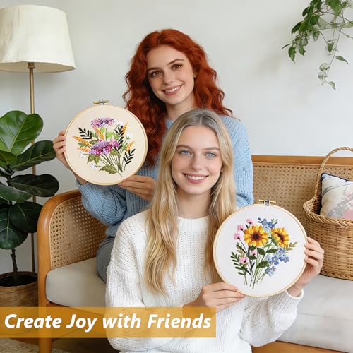 3 Packs Embroidery Kit for Adults, Embroidery for Beginners (Flower) - color: Flower