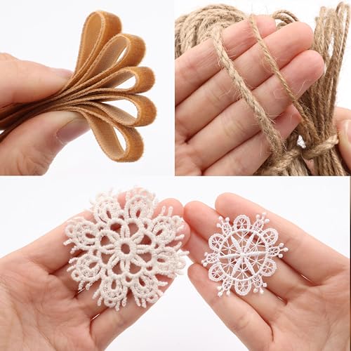 IDONGCAI Velvet Ribbon Craft Kit, Burnt Orange Ribbon, Rustic Twine & Lace - color: Brown