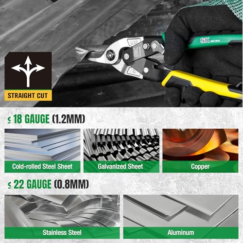 SK 10-Inch Tin Snips Heavy Duty, Straight Cut Aviation Snips, Cr-Mo Steel - size: 10" Straight Cut