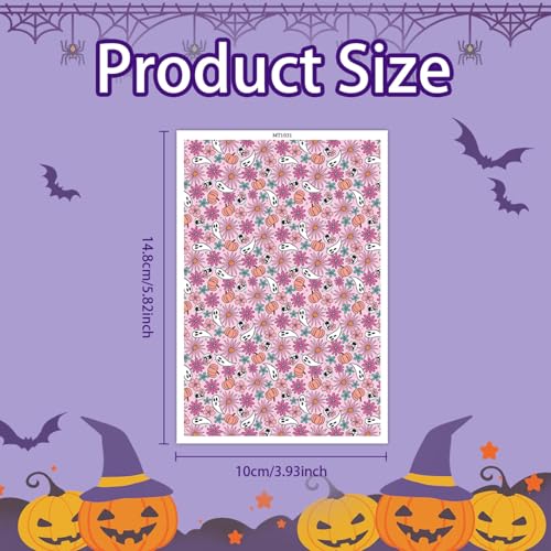 9 Pcs Halloween Transfer Paper for Polymer Clay, Pumpkin Ghost Floral Spider Skull Pattern Water Transfer Sheet for Polymer Clay,Water Soluble Transfer Sheet for Earrings Jewelry Making 5.8X3.9in - color: 9 Pcs Halloween Theme