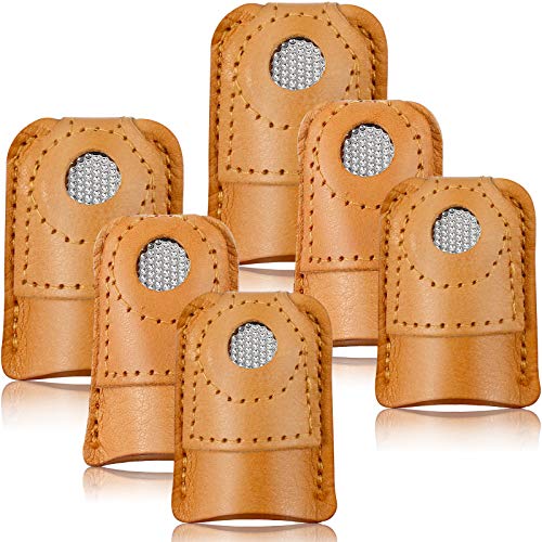 WILLBOND 6 Pieces Sewing Thimble Finger Protector Leather Coin Thimble Pad Cover for Knitting DIY Quilting Pin Needles Craft Accessories Tools, 3 Sizes