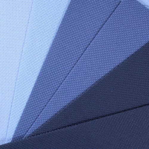KCS 6 pc of 12" x 18"(30cmx45cm) 14CT Counted Cotton Aida Cloth Cross Stitch Fabric (Light Blue+Jeans Blue+Navy Blue) - color: Light Blue+jeans Blue+navy Blue