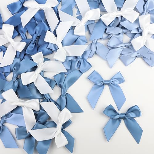 Pre-Tied Dusty Blue Satin Ribbon Bows for Crafts 3 Inch, 5 Colors - color: Dusty Blue 5 Colors