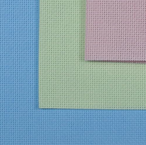 KCS 3 pc of 12" x 18"(30cmx45cm) 18CT Counted Cotton Aida Cloth Cross Stitch Fabric (Light Blue+Pink+Light Green) - color: Light Blue+pink+light Green