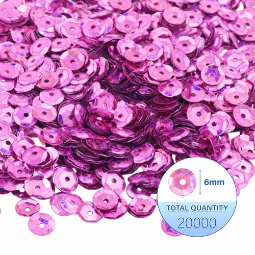 Mandala Crafts 6mm Cup Round Holographic Pink Sequins for Sewing Embroidery - color: Holographic Pink, size: 6mm Cup Sequins