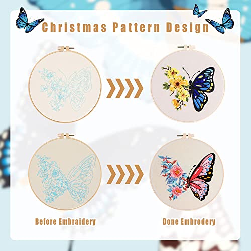 GLTAYLMY 3 Pack Embroidery Kits with Butterfly Pattern for Beginner Adults,Cross Stitch Kits with 1 Plastic Embroidery Hoops,Needles and Color Threads,Needlepoint Kit for Adults - color: Butterfly