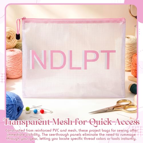 Sabary 5 Pcs Needlepoint Project Bag Clear Mesh Zipper Pouch, Pink - color: Pink