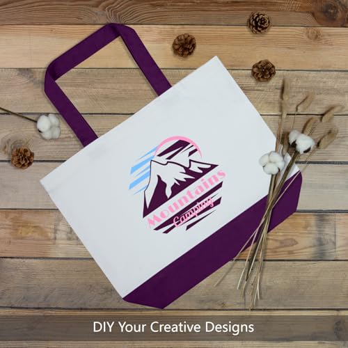 TOPDesign 1-Pack Super Strong Large 12oz Cotton Canvas Tote Bag, Reusable Grocery Shopping Cloth Bag, Fashionable Two-Tone Tote for Crafts, DIY Your Creative Designs - color: Purple/White