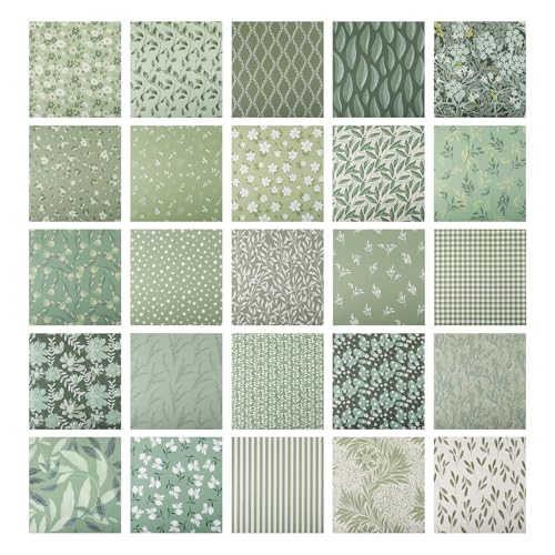 25 Pcs Sage Green Cotton Fabric Squares, 10 x 10 Inch, Precut - color: Green Leaf