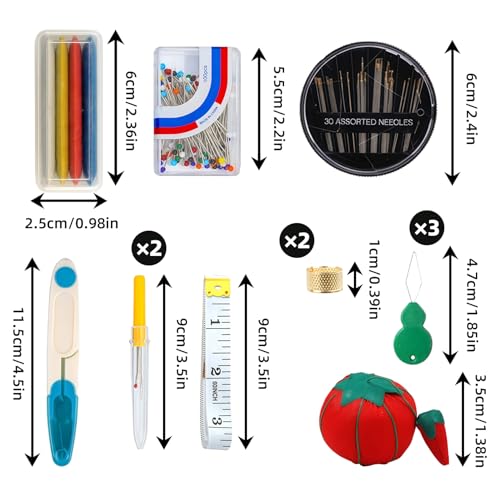 CllyCnny Pieces Sewing Tool Set - 144pcs Including Tomato Pin Cushion Seam Rippers, Scissors, Tape Measure Sewing Pins Tailors Chalk for Quilting Needlework DIY Crafts