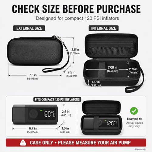 Hard Tire Inflator Case for Airmoto 120 PSI Air Compressor - color: black+black zipper