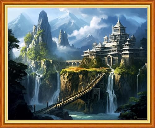 Artvxeay Stamped Cross Stitch Kits Beginners Full Range of Embroidery Starter Kits for Adults Printed Cross Stitching DIY Needlepoint Kit 11CT- High Mountain Castle 16x20 inch - color: Color48