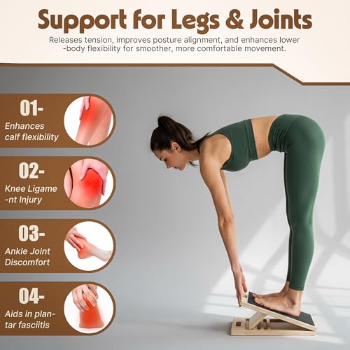 Wooden Slant Board for Calf Stretching, Adjustable Calf Stretcher Incline Wedge for Squats, Foot Ankle Heel Leg Stretch, Physical Therapy Balance Board, Portable with Carry Bag & Loop Band