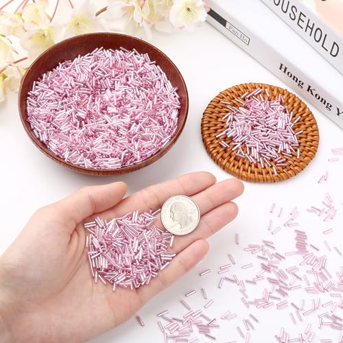 3000PC Pink Glass Bugle Beads 6MM Pink Tube Beads - color: pink