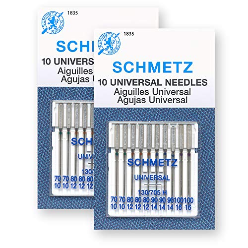 SCHMETZ Universal Sewing Machine Needles - Assorted Sizes, 10 Needle Card, Pack of 2 - size: 2 Cards