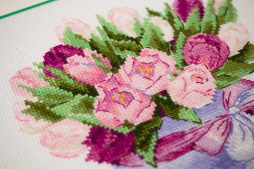 RIOLIS - Tulips Hat Box 2003, Floral Cross Stitch Kits 7¾"x7¾, Cross Stitch Kits for Beginners & Advanced, Crossstitching Kits Adult, Counted Stitching Kits, Flowers Embroidery Kit - style: Tulips Hat Box 2003