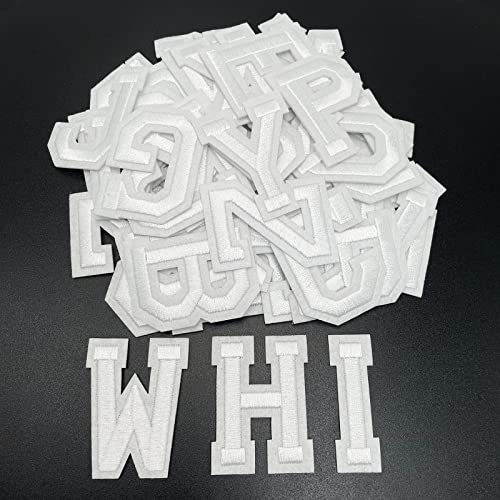 Jongdari Iron on Letters, 110 Pcs Alphabet Patches, Decorate Repair Letter Patches for Clothing Shirts Jackets Hats Jeans Shoes Bags (White) - color: White, size: 104 Letters + 6 Patches