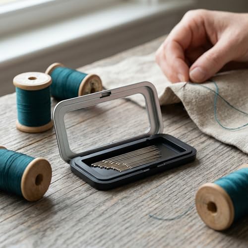 Magnetic Needle Case with 12 Needles, Clear Lid Sewing Needle Holder and Needle Storage Box for Standard Straight Pins, Safety Pins, Quilting, Embroidery & Crafts