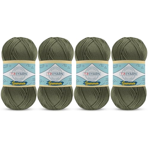 TROYARN Summer (4- Skeins Pack) Silk Effect Hand Knitting Yarn Crochet Art Lace Craft 100% Microfiber Acrylic 4x100 gr (4x383 yds) (105273 - Moss) - color: 105273 - Moss, size: 4 Skein