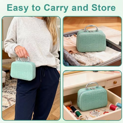 40Pcs Steel Needles for Hand Sewing, Big Eye Steel Sewing Needles Kit with Case, Portable DIY Craft Kits for Adults, Beginner, Emergency,Home,Travel (Turquoise)
