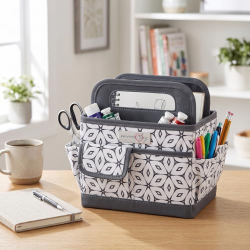 Everything Mary Desktop Organizer Caddy – Collapsible Craft & Sewing Storage Tote, Grey Geometric, Portable with Handles - color: Dark Grey