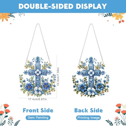 NAIMOER Cross Flowers Diamond Art Hanging Kits for Adults, 5D Special Shaped Rhinestone, DIY Acrylic Spring Diamond Art Painting Window Pendants Home Garden Wall Hanging Ornament Kits, Double Sided - color: Easter 10