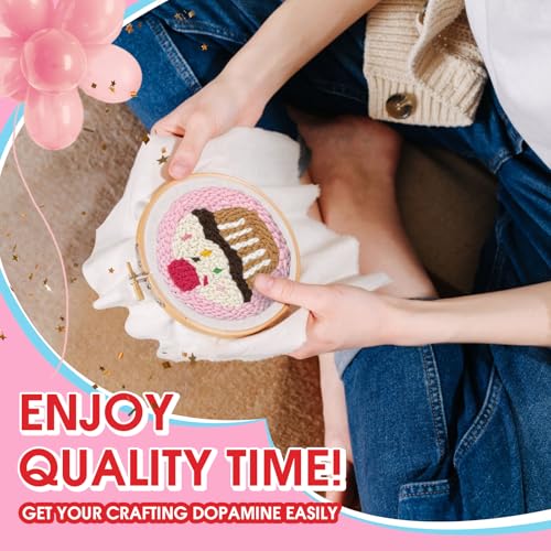 yuegool 6PCS Punch Needle Coaster Kit,Easy DIY Embroidery Set for Beginners, Kids & Adults with Patterns, Tools, Yarns, Hoop, Instructions & Coaster Holder - color: sugar bloom, size: 4-inch diameter
