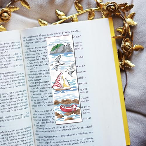 FREEBLOSS 6 Set Cross Stitch Bookmark Kit Stamped Cross Stitch Kit Ocean View Theme Embroidery Set with Instruction for Adults 8''*2.4'' - style: Gulf Coast