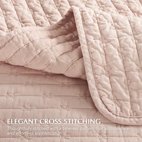 EverGrace 100% Cotton Cross Stitch Quilt Set, Twin, Ballet Pink - color: Ballet Pink, size: TWIN/TWIN XL (68" x 96")